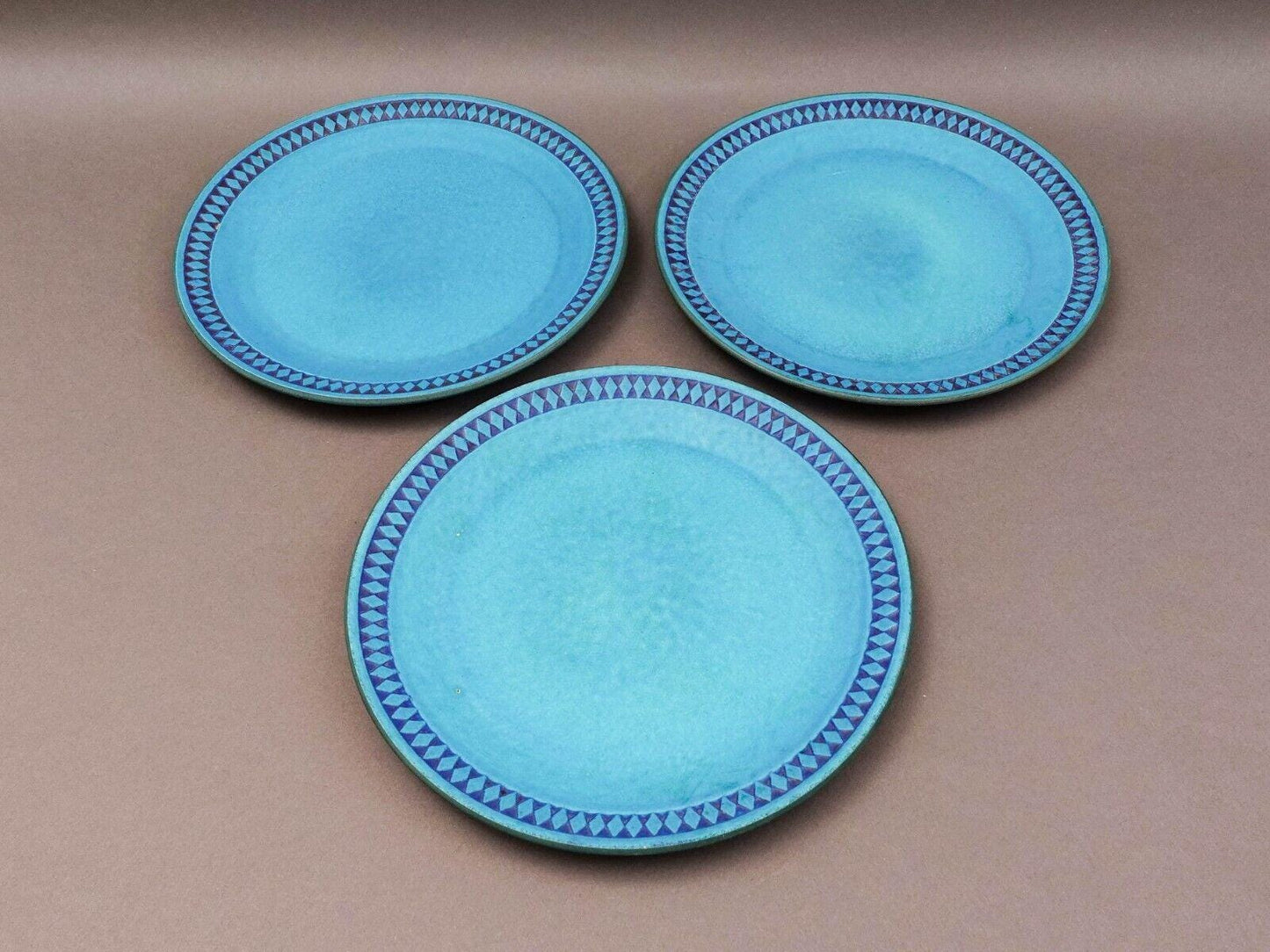 Ceramano West Germany Vintage MCM Argus Blue Pottery 10 1/8" Dinner Plate Set 3