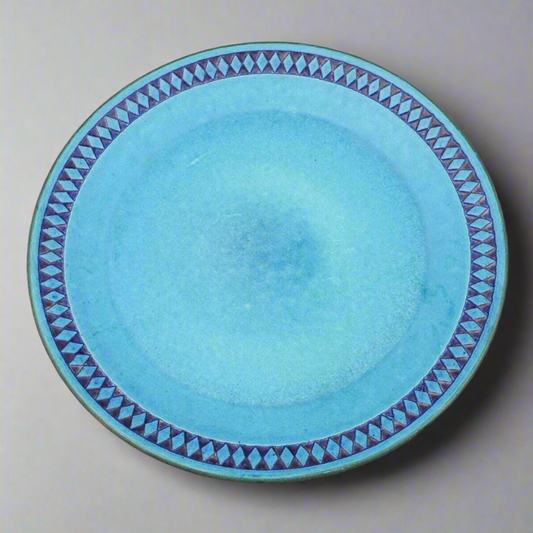 Ceramano West Germany Vintage MCM Argus Blue Pottery 10 1/8" Dinner Plate Set 3