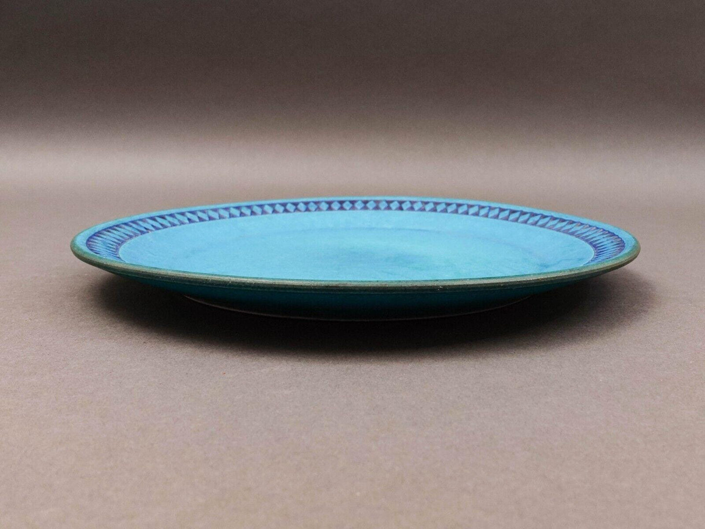 Ceramano West Germany Vintage MCM Argus Blue Pottery 10 1/8" Dinner Plate Set 3