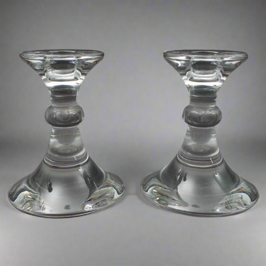 Val St Lambert Crystal Ingo Glass Candlesticks Candle Holder Set Of 2