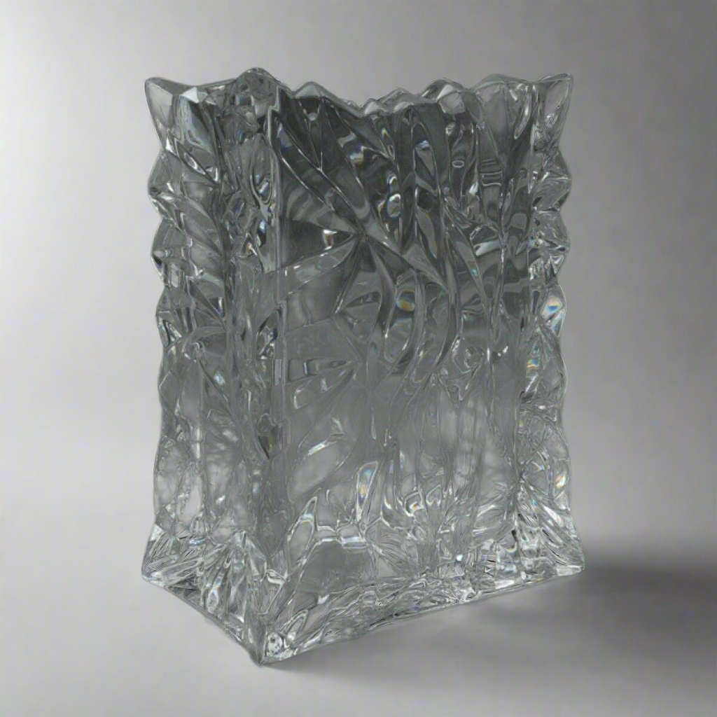 Rosenthal Studio Line Germany Tapio Wirkkala Crinkle Crystal Paper Bag Vase 8.5"