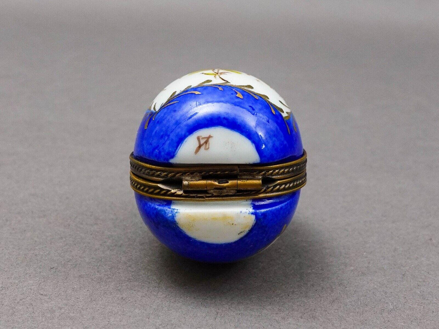 Limoges France Blue & Gold Floral Porcelain Egg Trinket Box With Perfume Bottle