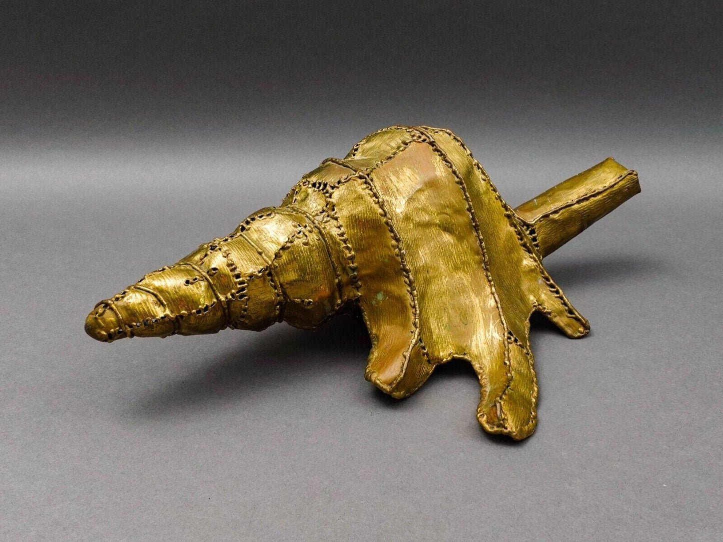 Luciano Bustamante Mexico Signed Brass Conch Nautical Sea Shell Sculpture 16.5"