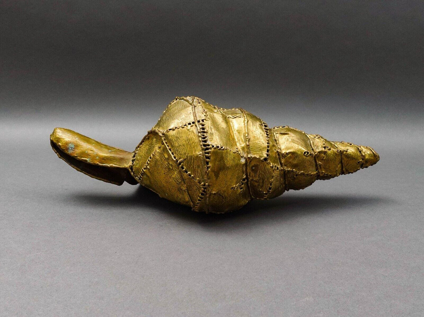 Luciano Bustamante Mexico Signed Brass Conch Nautical Sea Shell Sculpture 16.5"