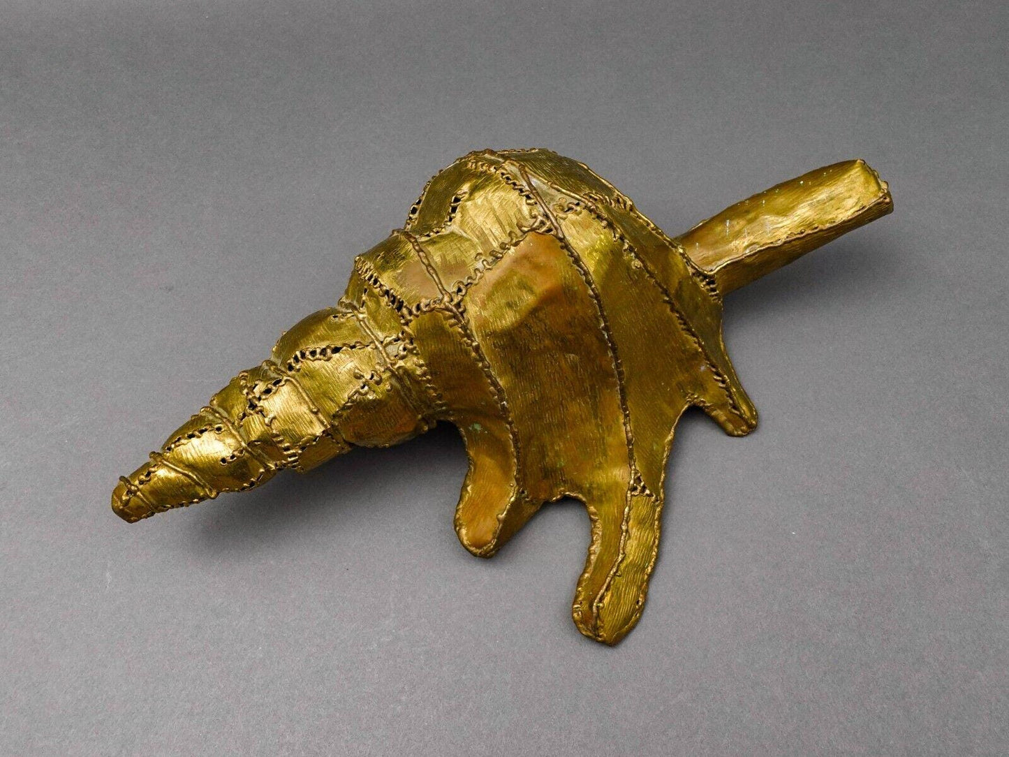 Luciano Bustamante Mexico Signed Brass Conch Nautical Sea Shell Sculpture 16.5"
