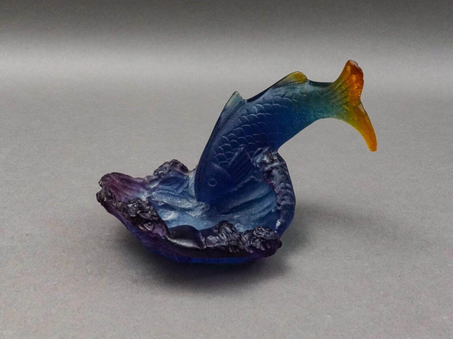 Daum France Signed Pate De Verre Fish Koi Art Glass Bowl Trinket Dish
