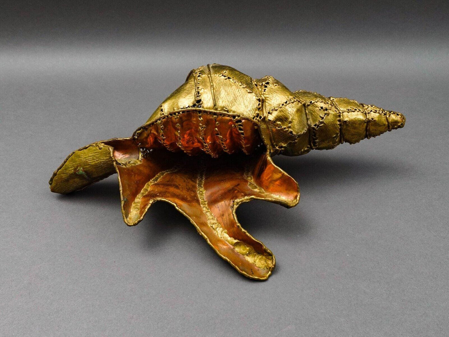 Luciano Bustamante Mexico Signed Brass Conch Nautical Sea Shell Sculpture 16.5"