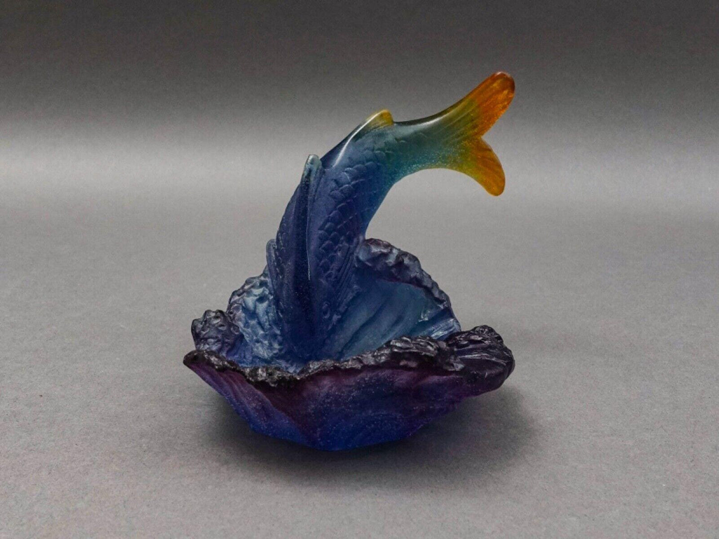 Daum France Signed Pate De Verre Fish Koi Art Glass Bowl Trinket Dish