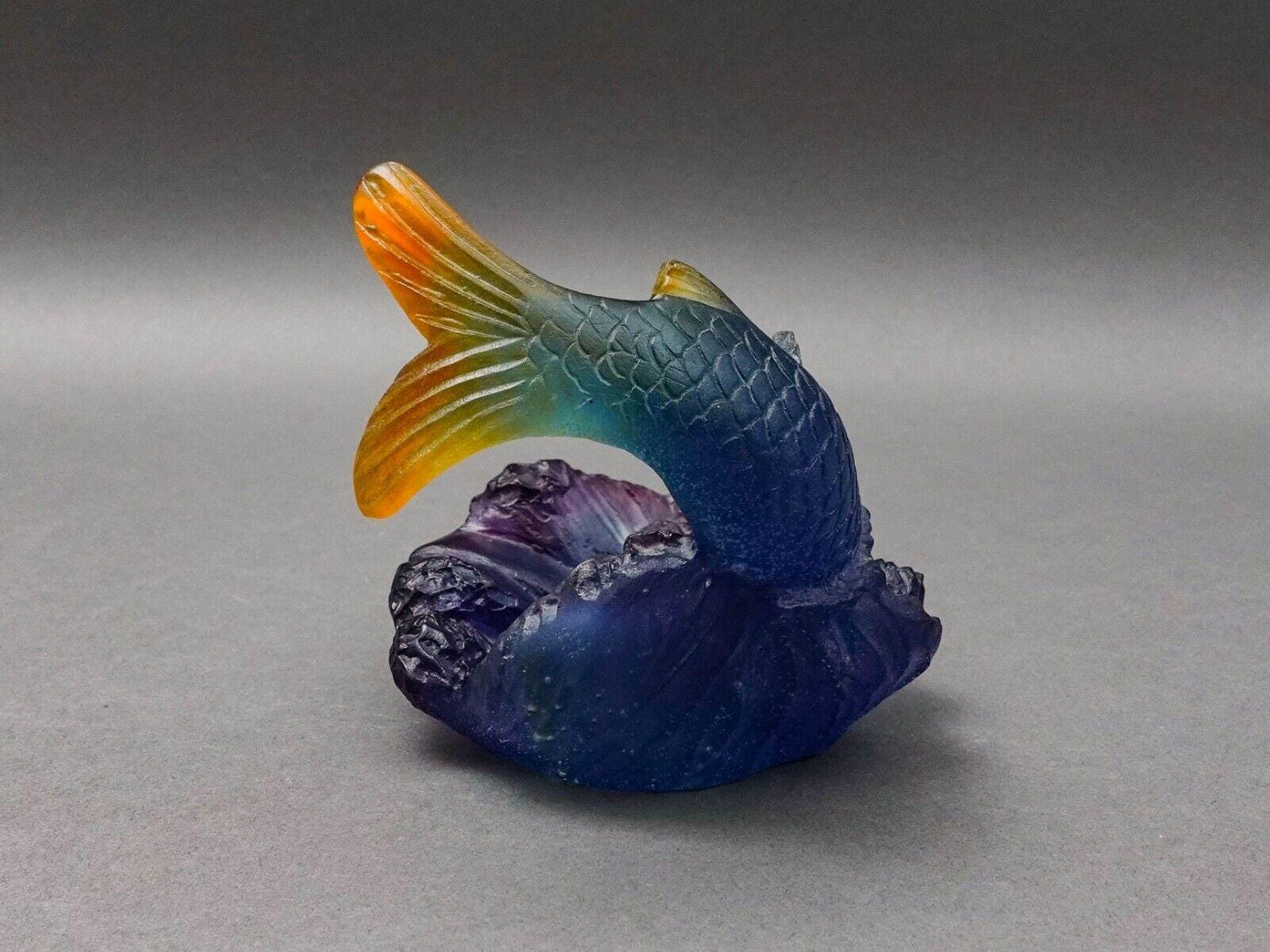 Daum France Signed Pate De Verre Fish Koi Art Glass Bowl Trinket Dish