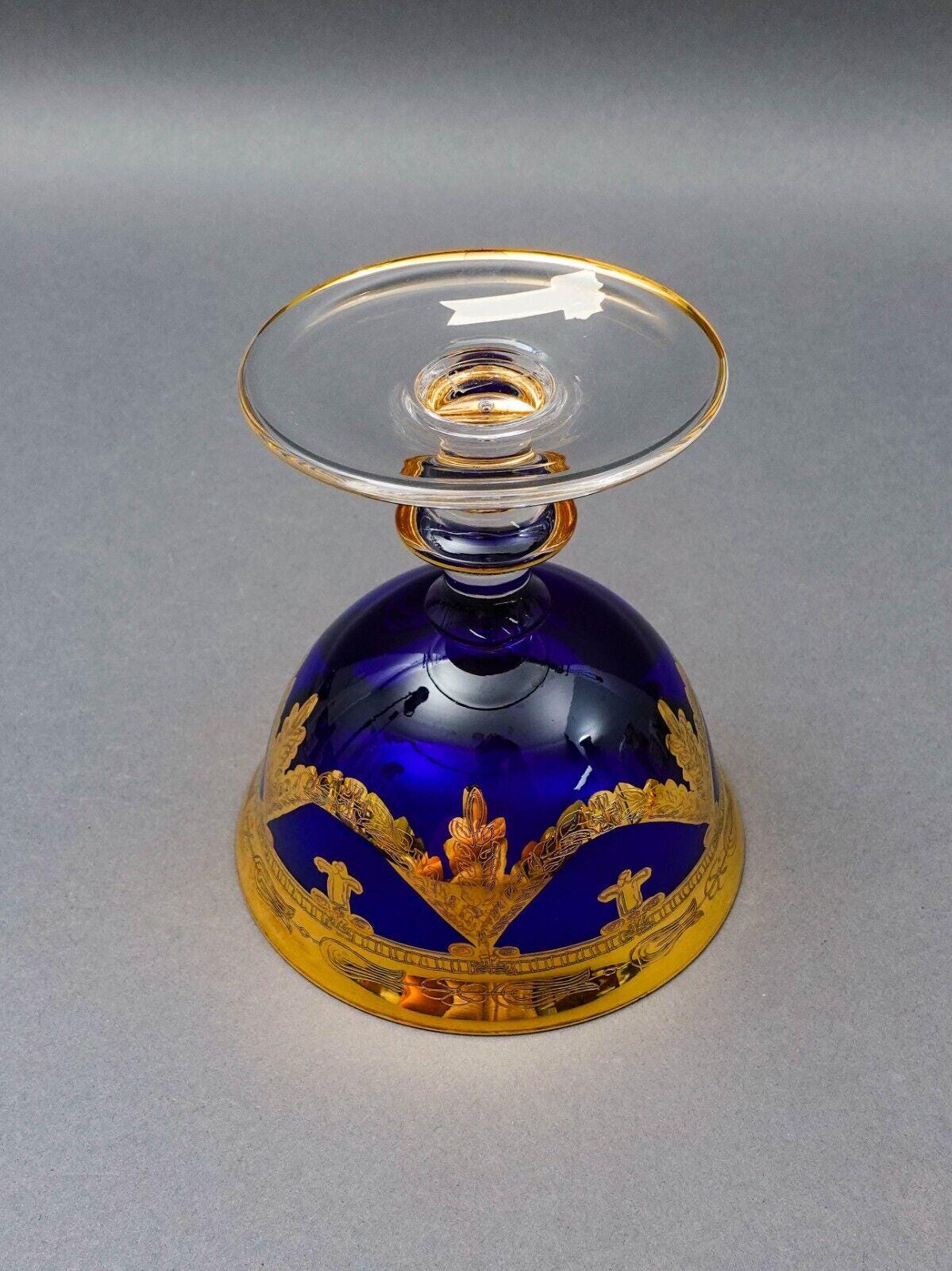 Interglass Italy 24K Gold Cobalt Blue Crystal Compote Serving Bowl Set Of 6