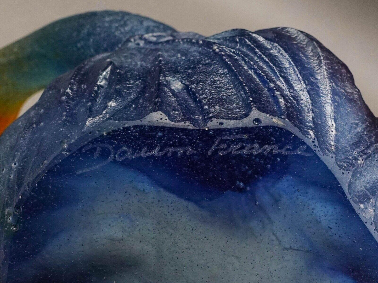 Daum France Signed Pate De Verre Fish Koi Art Glass Bowl Trinket Dish