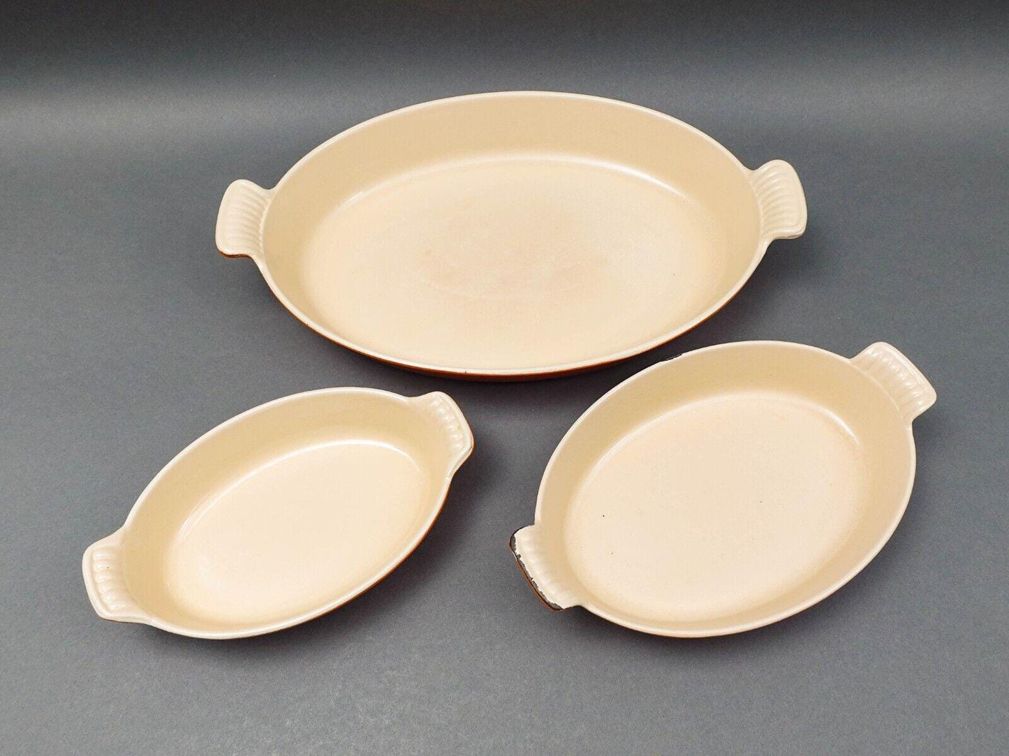Le Creuset France Flame Orange Enamel Oval #36 #24 #20 Au Gratin Baker Set Of 3