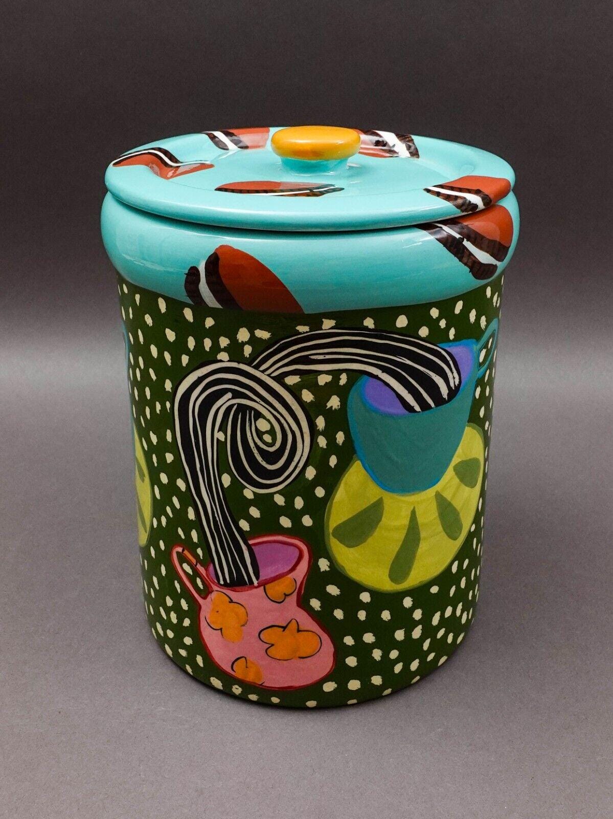 Droll Designs Large Oreo's Cups Saucers Ceramic Lidded Cookie Jar Canister 10.5"