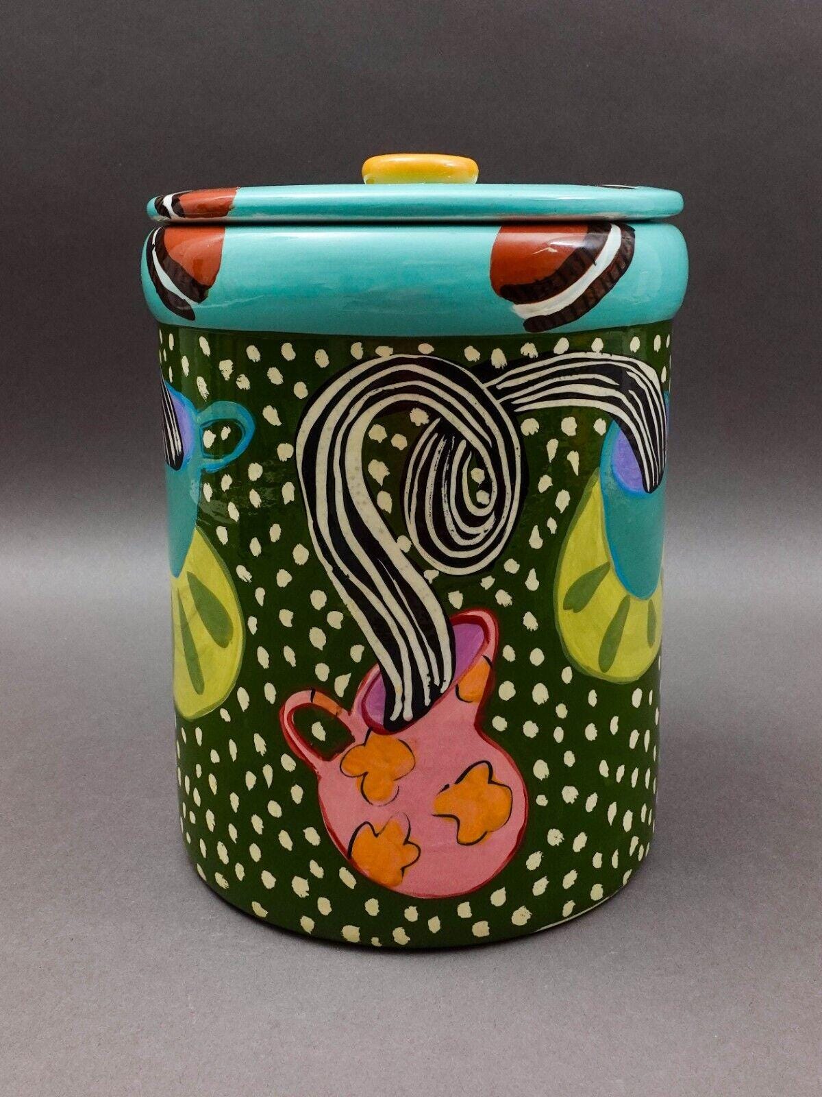 Droll Designs Large Oreo's Cups Saucers Ceramic Lidded Cookie Jar Canister 10.5"