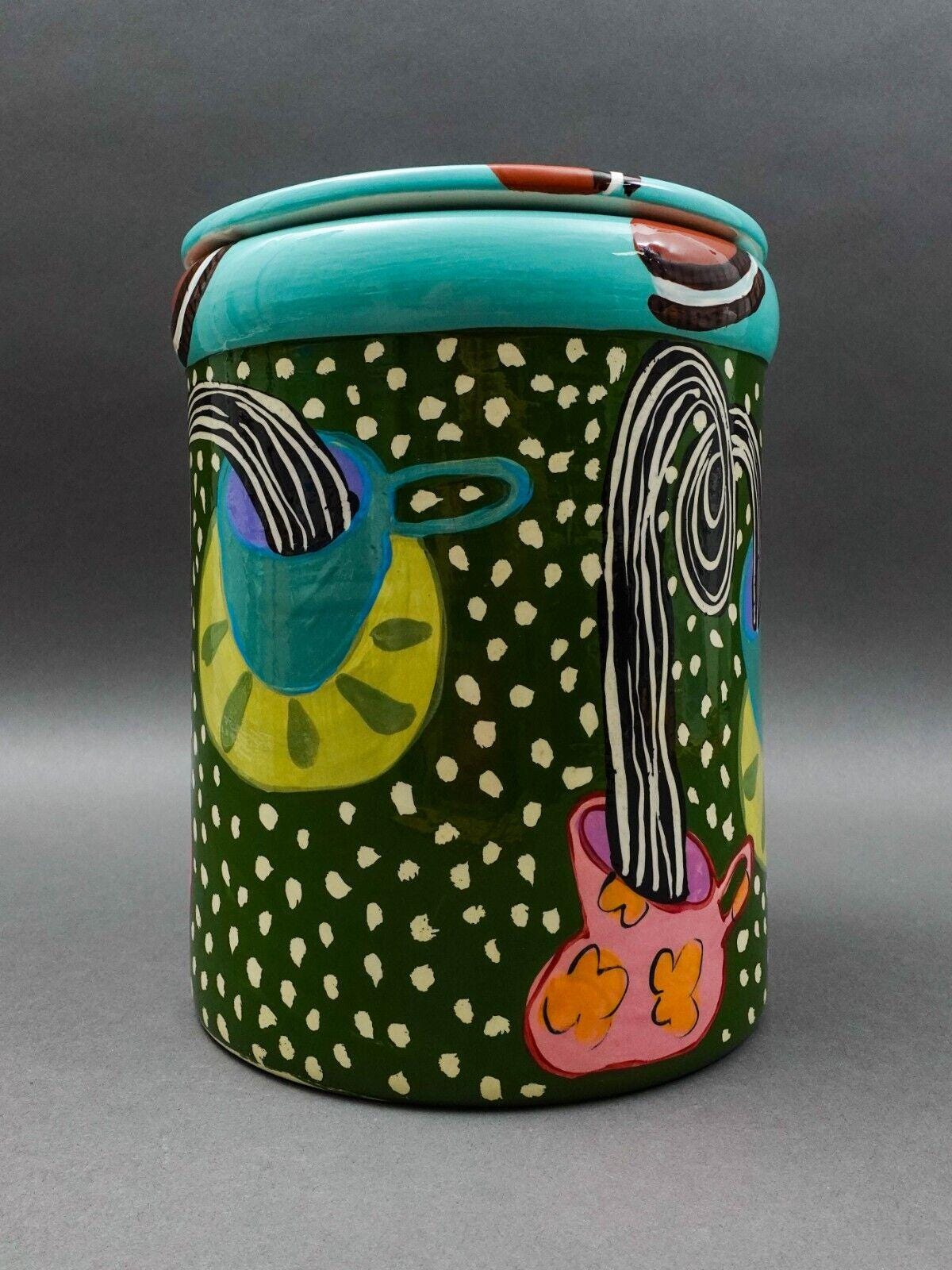 Droll Designs Large Oreo's Cups Saucers Ceramic Lidded Cookie Jar Canister 10.5"