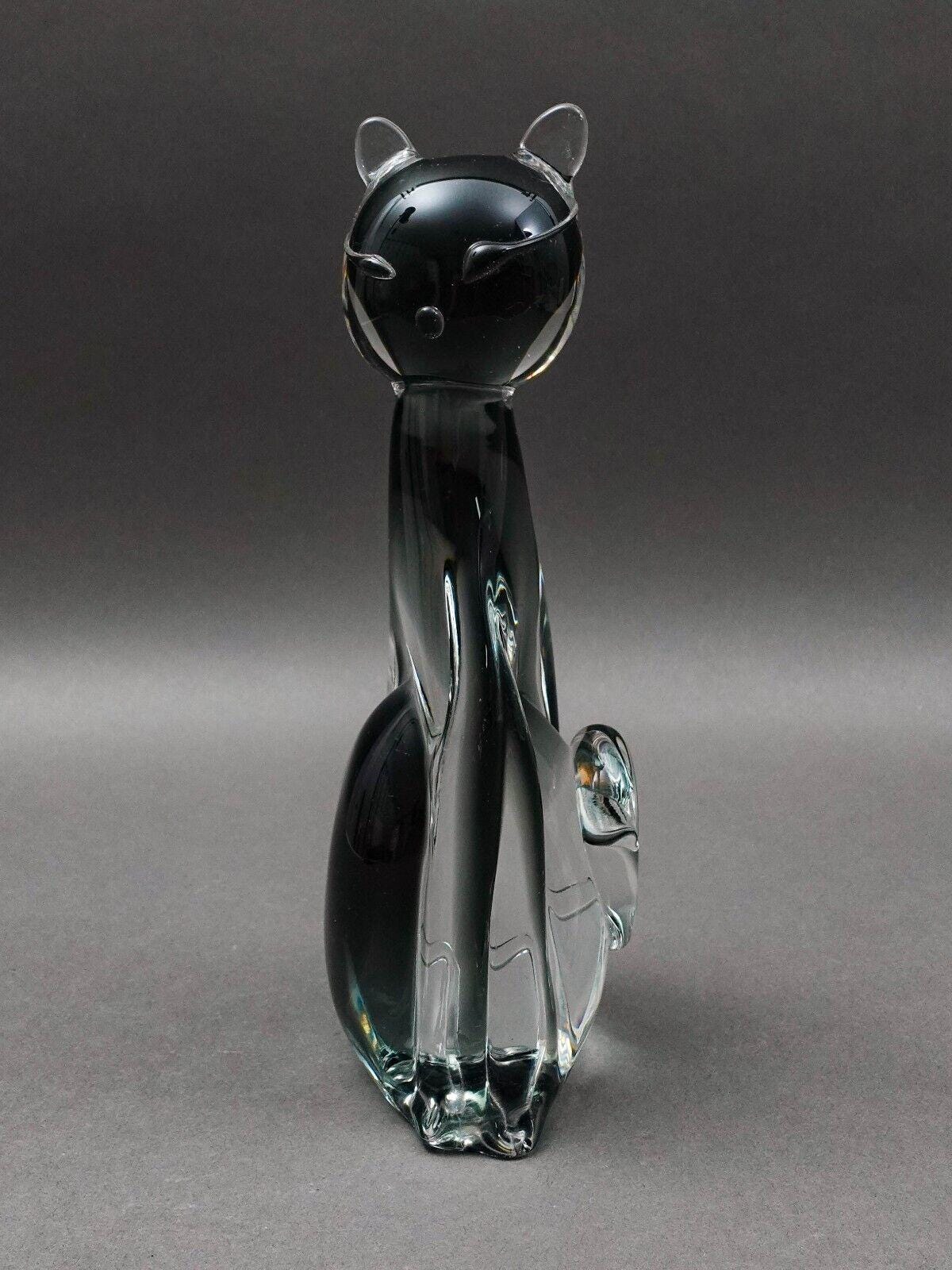 V Nason Murano Italy Sommerso SmokeArt Glass Seated Cat Figurine Sculpture 9"