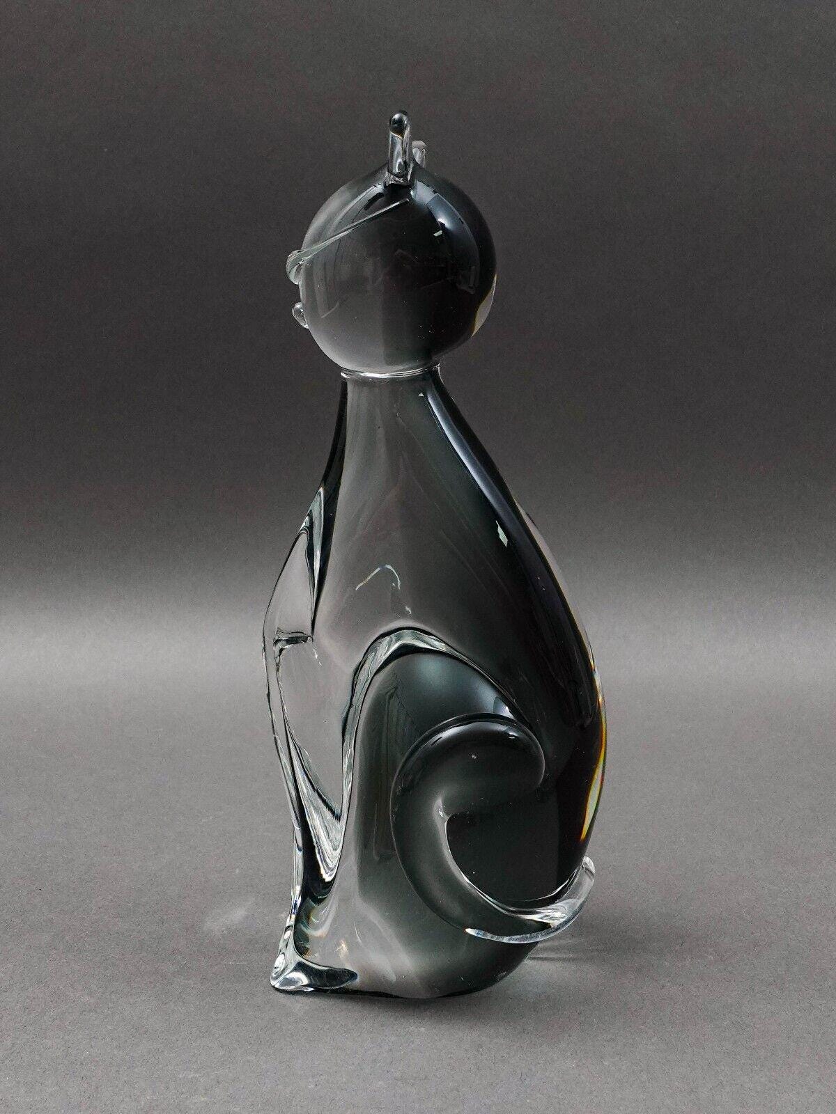 V Nason Murano Italy Sommerso SmokeArt Glass Seated Cat Figurine Sculpture 9"