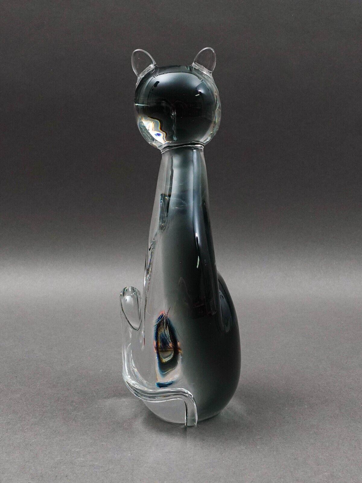 V Nason Murano Italy Sommerso SmokeArt Glass Seated Cat Figurine Sculpture 9"