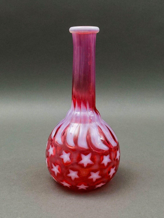 Hobbs Brockunier Cranberry Opalescent Stars & Stripes Bitters Barber's Bottle 7"