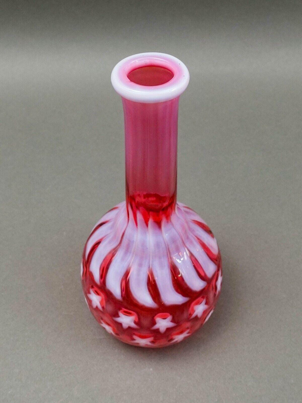 Hobbs Brockunier Cranberry Opalescent Stars & Stripes Bitters Barber's Bottle 7"