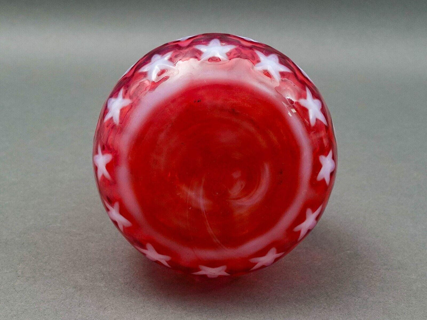 Hobbs Brockunier Cranberry Opalescent Stars & Stripes Bitters Barber's Bottle 7"