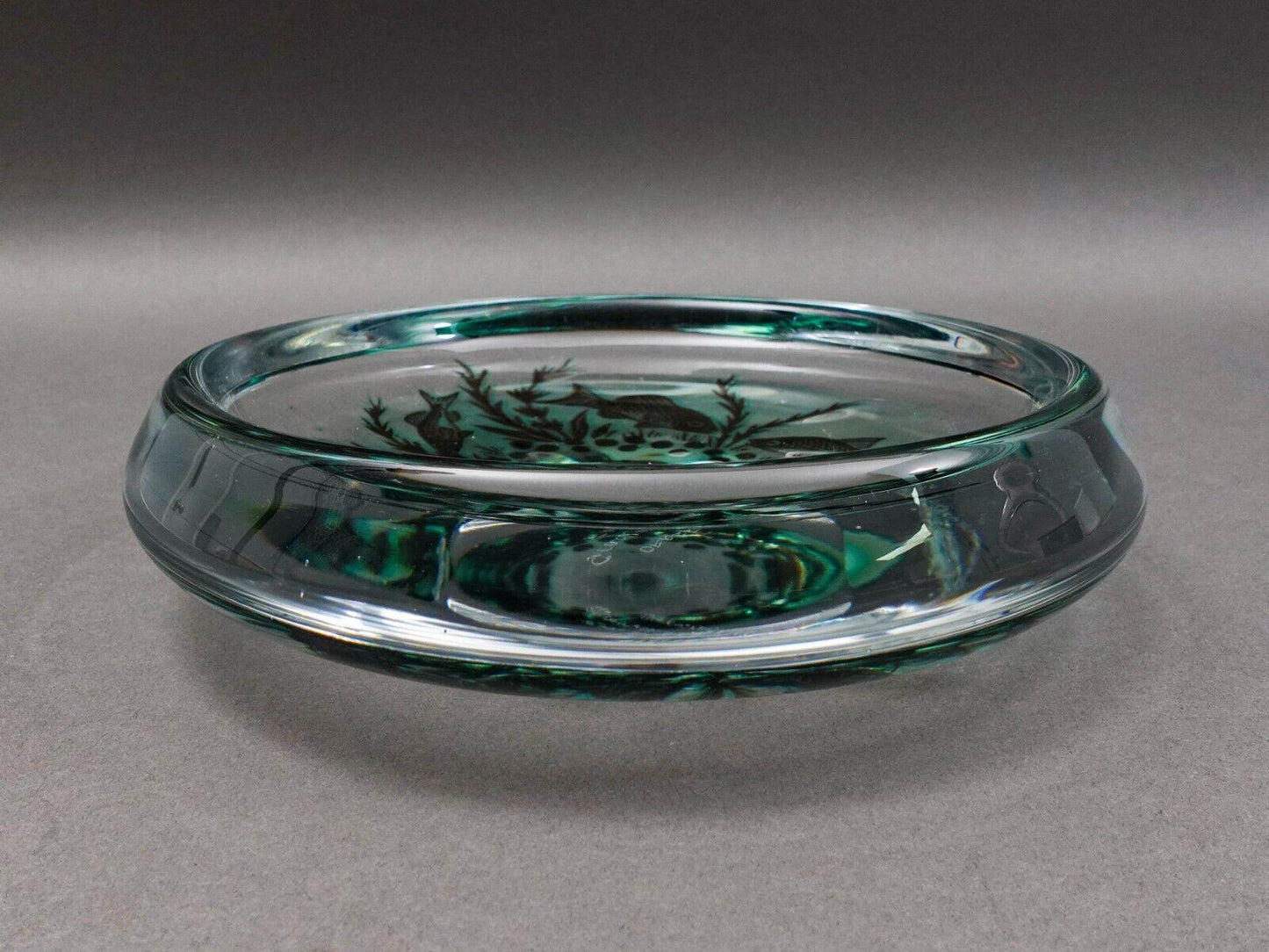 Edward Hald (Sweden, 1883 -1980) Orrefors 1954 "Graal" Fish Art Glass Bowl 9.25"