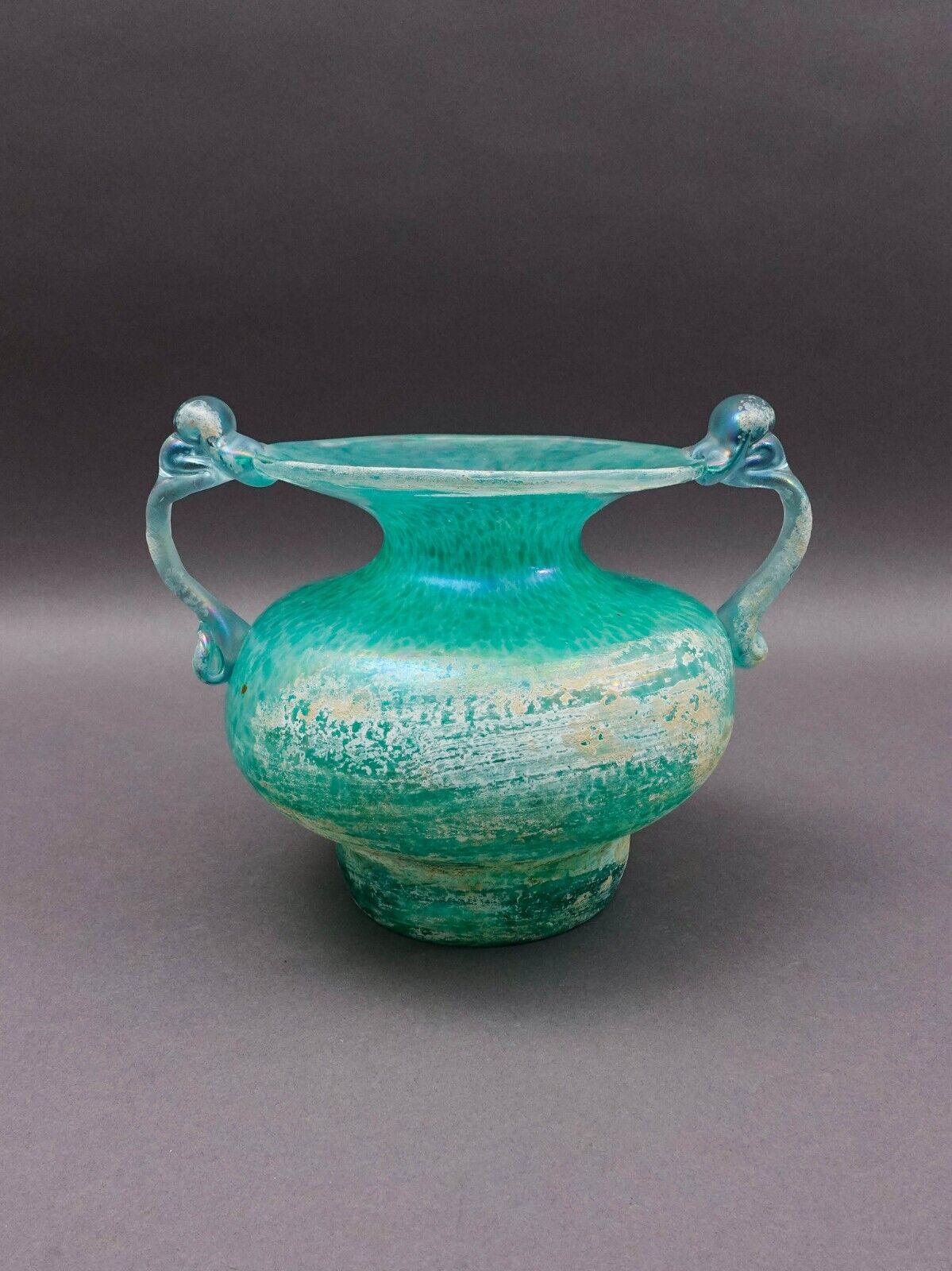 Murano Italy Vintage Mid Century Iridescent Scavo Amphora Art Glass Vase