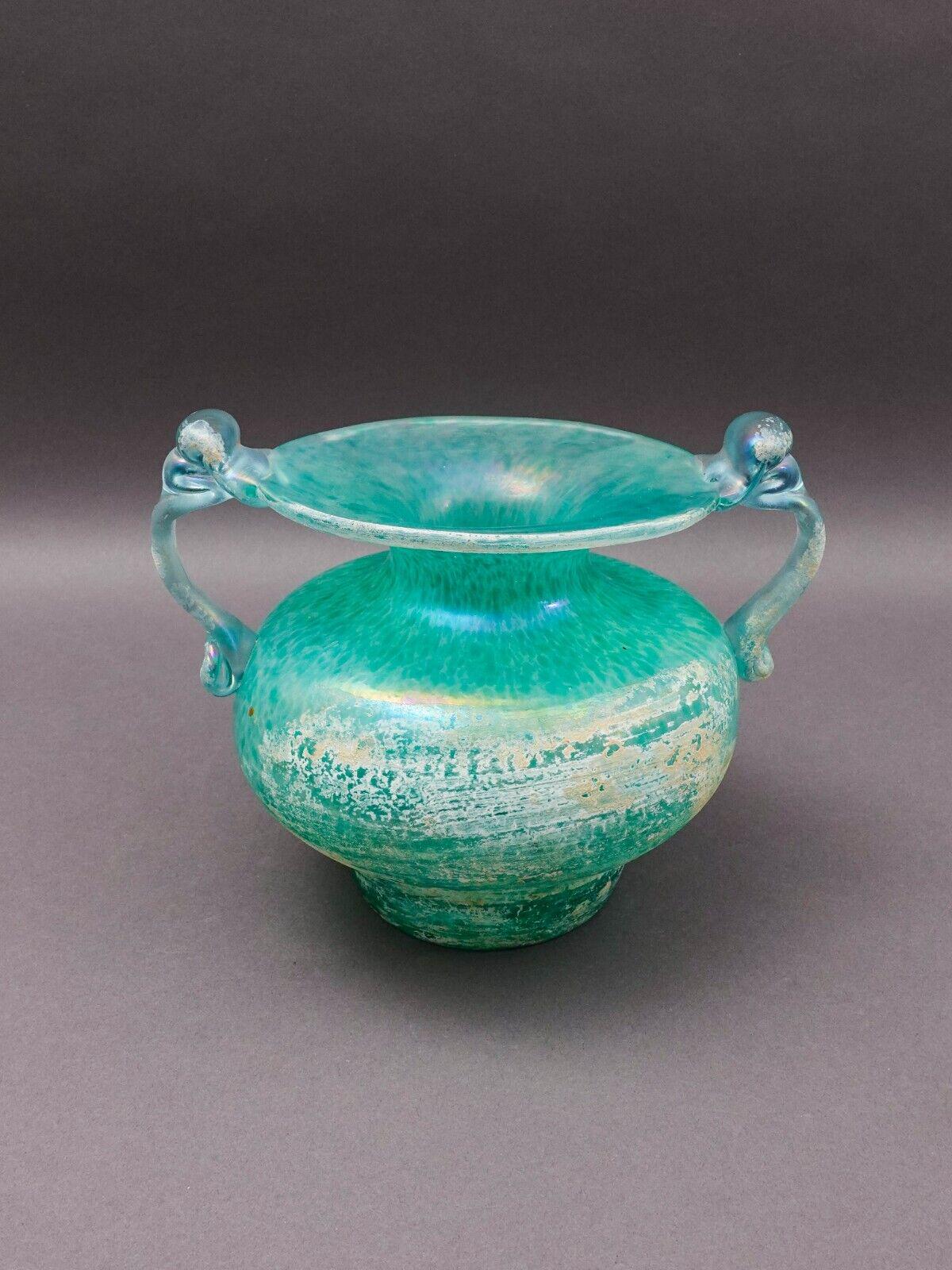 Murano Italy Vintage Mid Century Iridescent Scavo Amphora Art Glass Vase