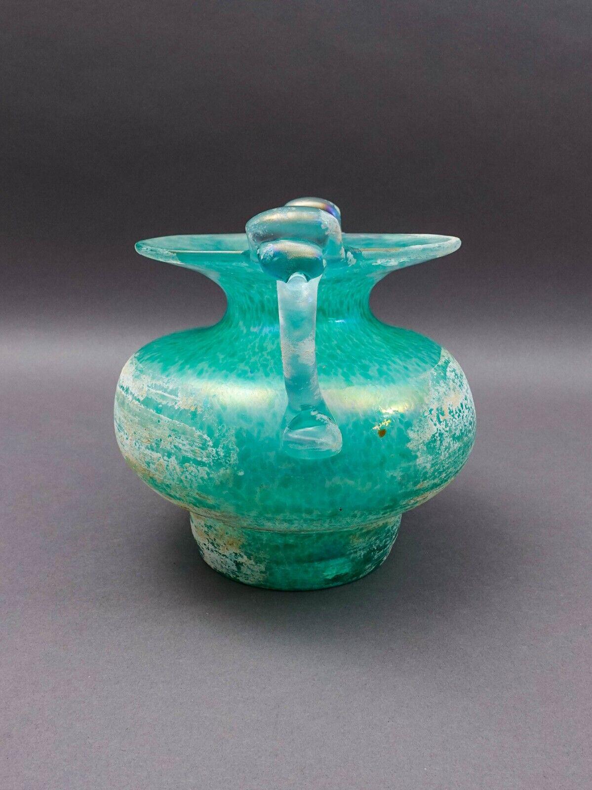 Murano Italy Vintage Mid Century Iridescent Scavo Amphora Art Glass Vase