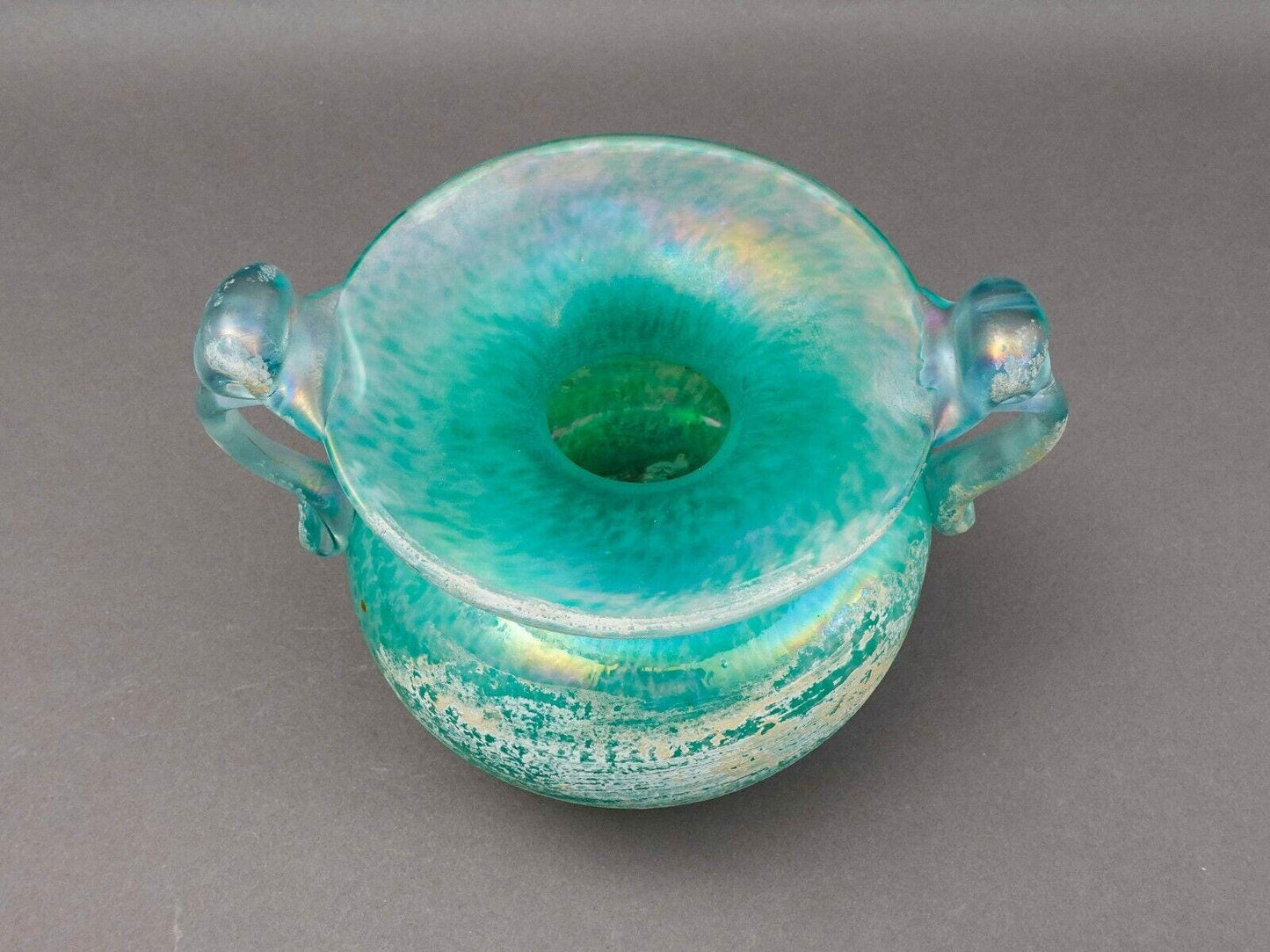 Murano Italy Vintage Mid Century Iridescent Scavo Amphora Art Glass Vase