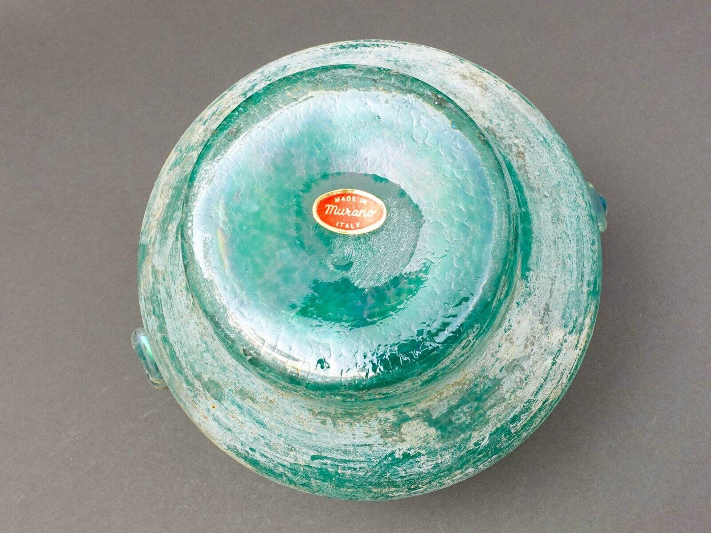 Murano Italy Vintage Mid Century Iridescent Scavo Amphora Art Glass Vase
