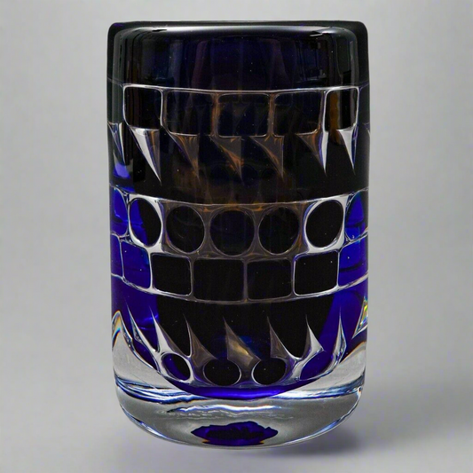 Orrefors Ingeborg Lundin Signed Ariel Nr. 164.-E.3 Blue Geometric Glass Vase