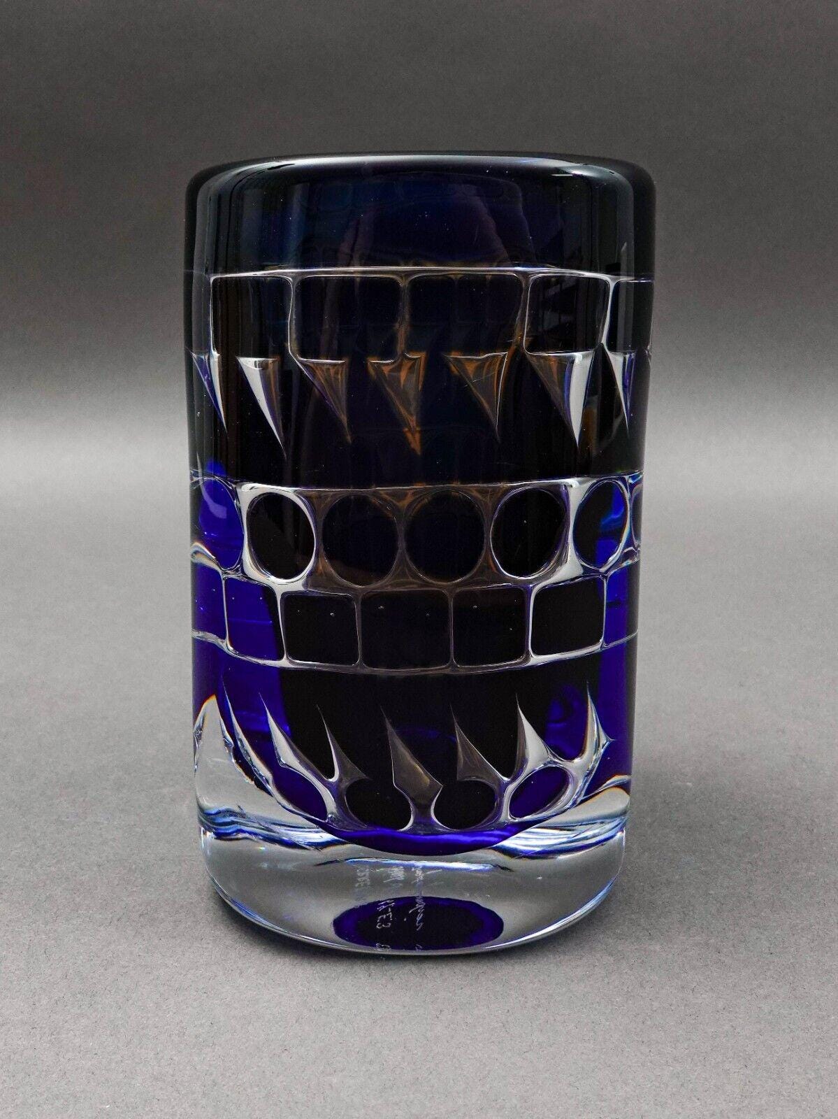 Orrefors Ingeborg Lundin Signed Ariel Nr. 164.-E.3 Blue Geometric Glass Vase