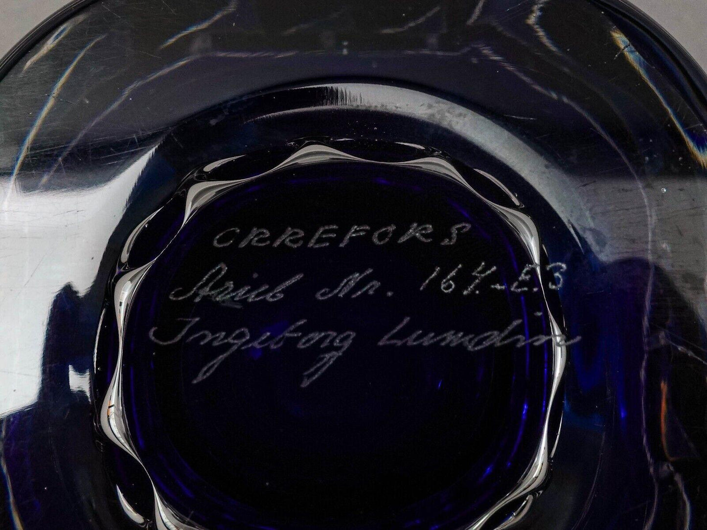 Orrefors Ingeborg Lundin Signed Ariel Nr. 164.-E.3 Blue Geometric Glass Vase