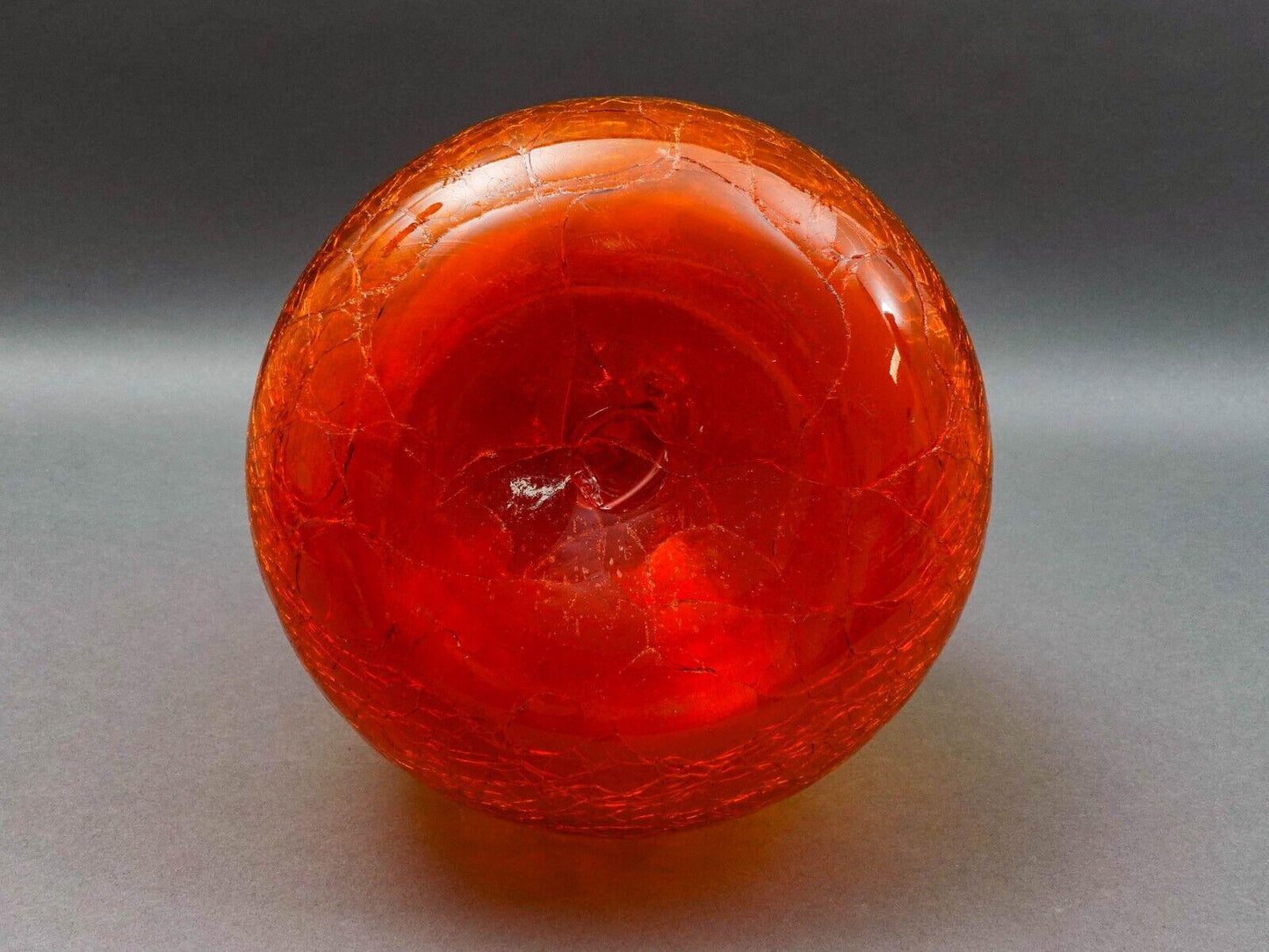 Blenko Vintage MCM Tangerine Amberina Crackle Glass Decanter With Stopper 16"