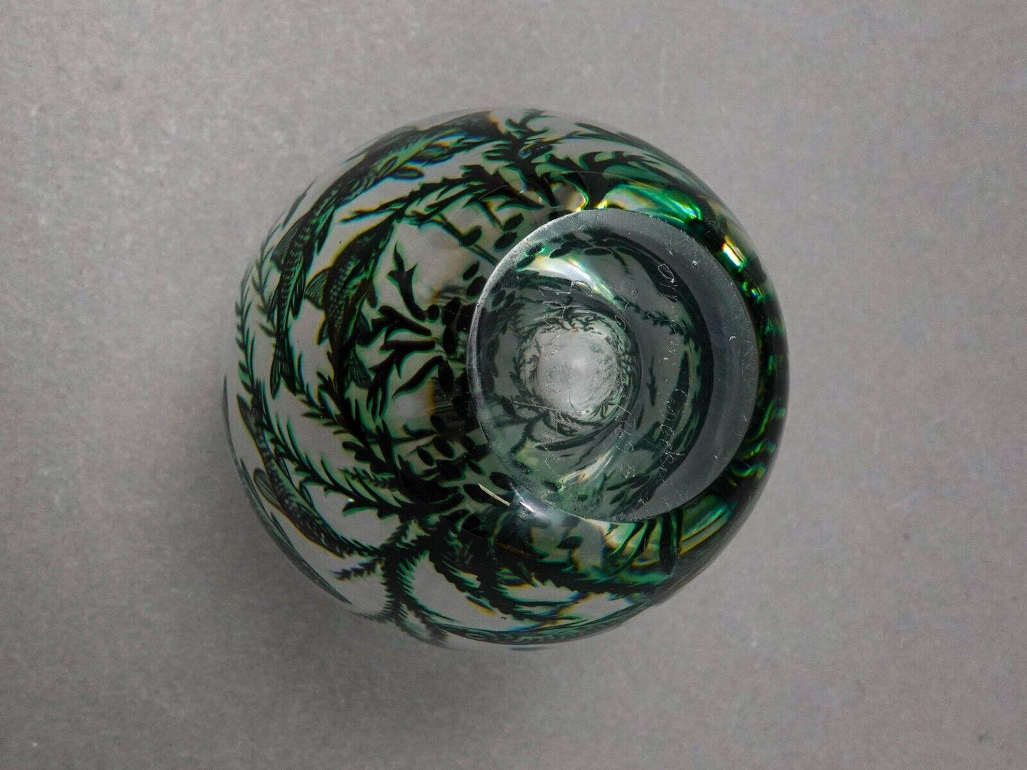 Edward Hald (Sweden, 1883 -1980) Orrefors 1948 "Graal" Fish Art Glass Vase 5.25"
