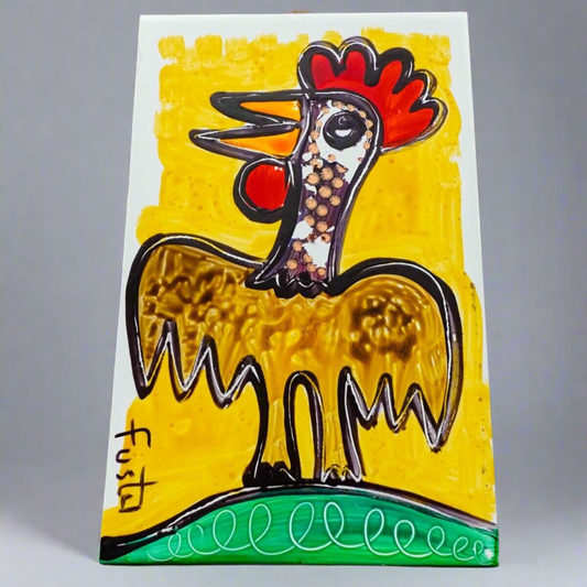 Jose Rodriguez Fuster Cuban Rooster Ceramic Tile Painting 7.75" x 4 7/8" (Read)