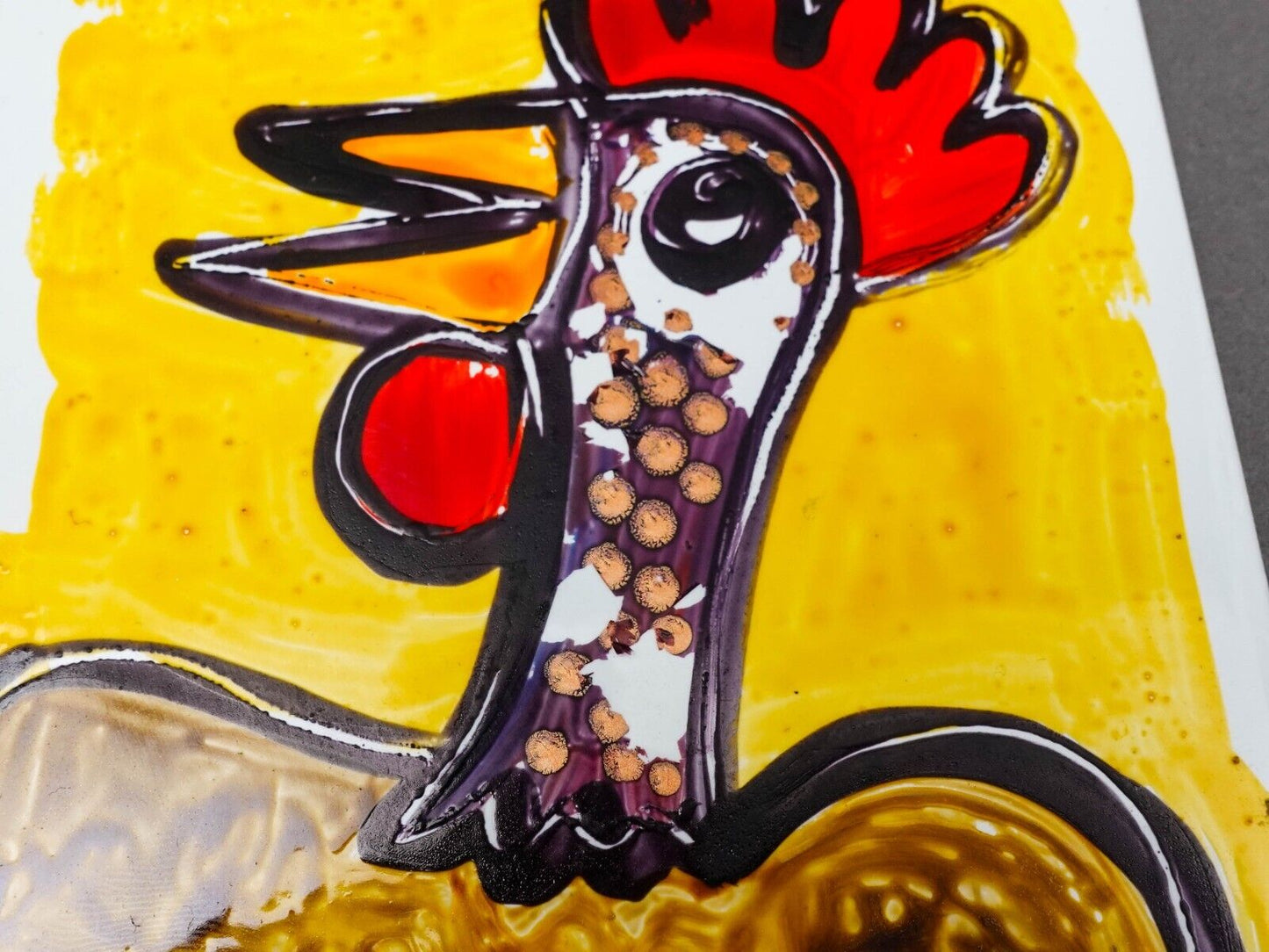 Jose Rodriguez Fuster Cuban Rooster Ceramic Tile Painting 7.75" x 4 7/8" (Read)