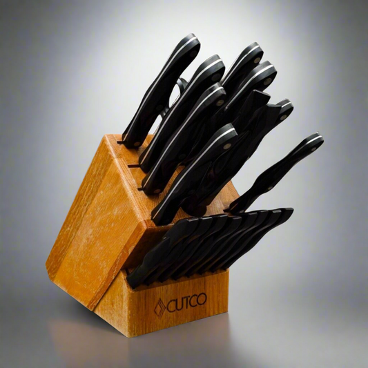 Cutco USA Kitchen Cutlery Knife Set 19 Piece Plus Oak Wood Block Stand