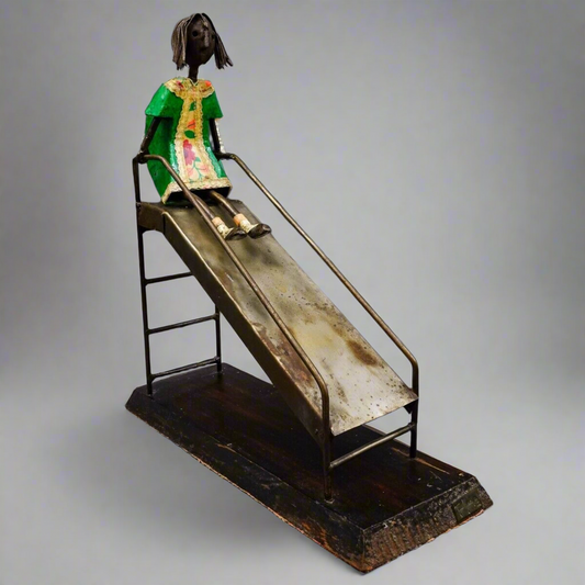 Manuel Felguerez Mexico Signed Girl On Slide Large Metal Art Sculpture 14 1/2"