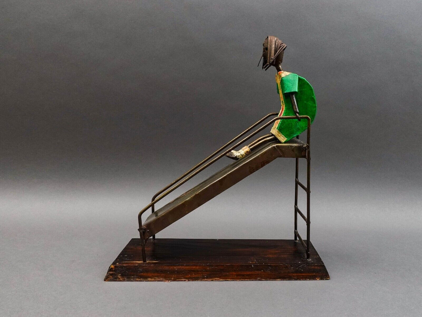 Manuel Felguerez Mexico Signed Girl On Slide Large Metal Art Sculpture 14 1/2"