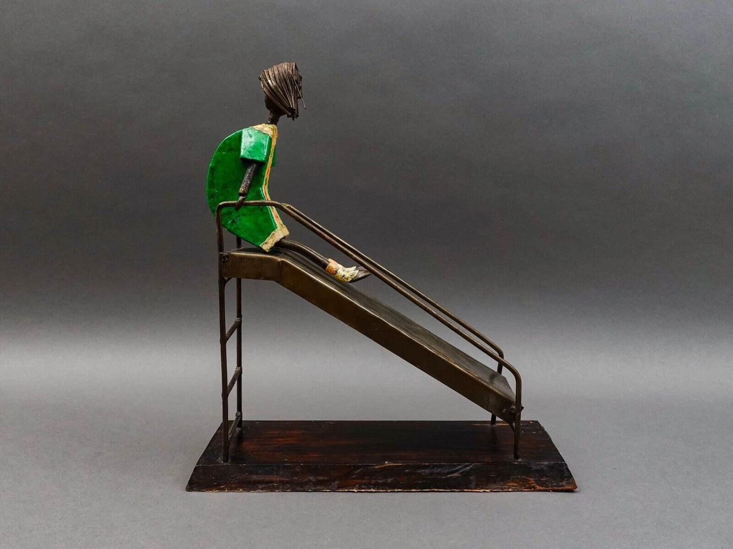 Manuel Felguerez Mexico Signed Girl On Slide Large Metal Art Sculpture 14 1/2"
