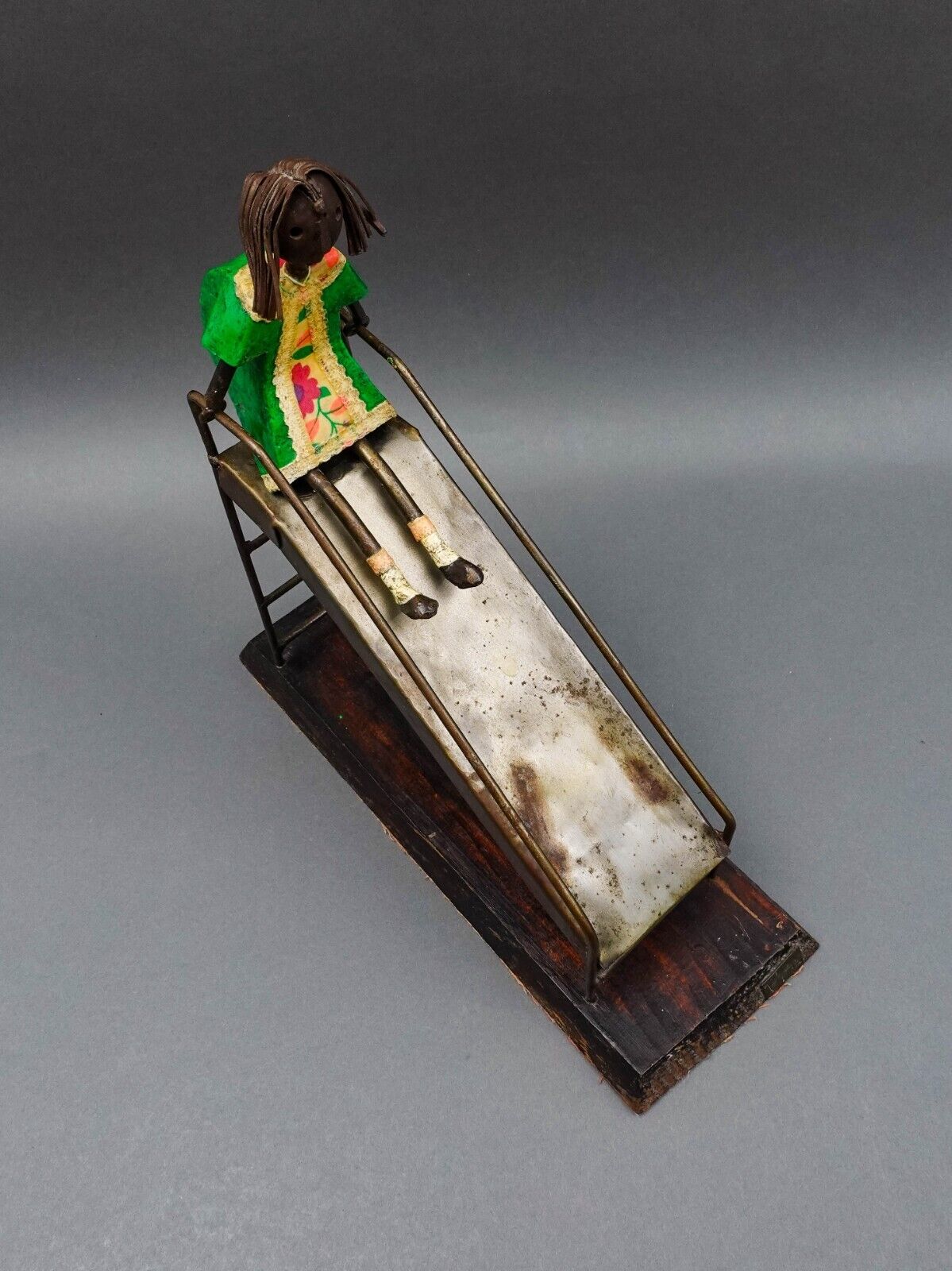 Manuel Felguerez Mexico Signed Girl On Slide Large Metal Art Sculpture 14 1/2"