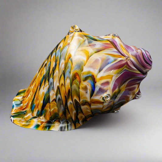 Artist Signed & Dated 2018 Conch Sea Shell Hand Blown Art Glass Sculpture 7"