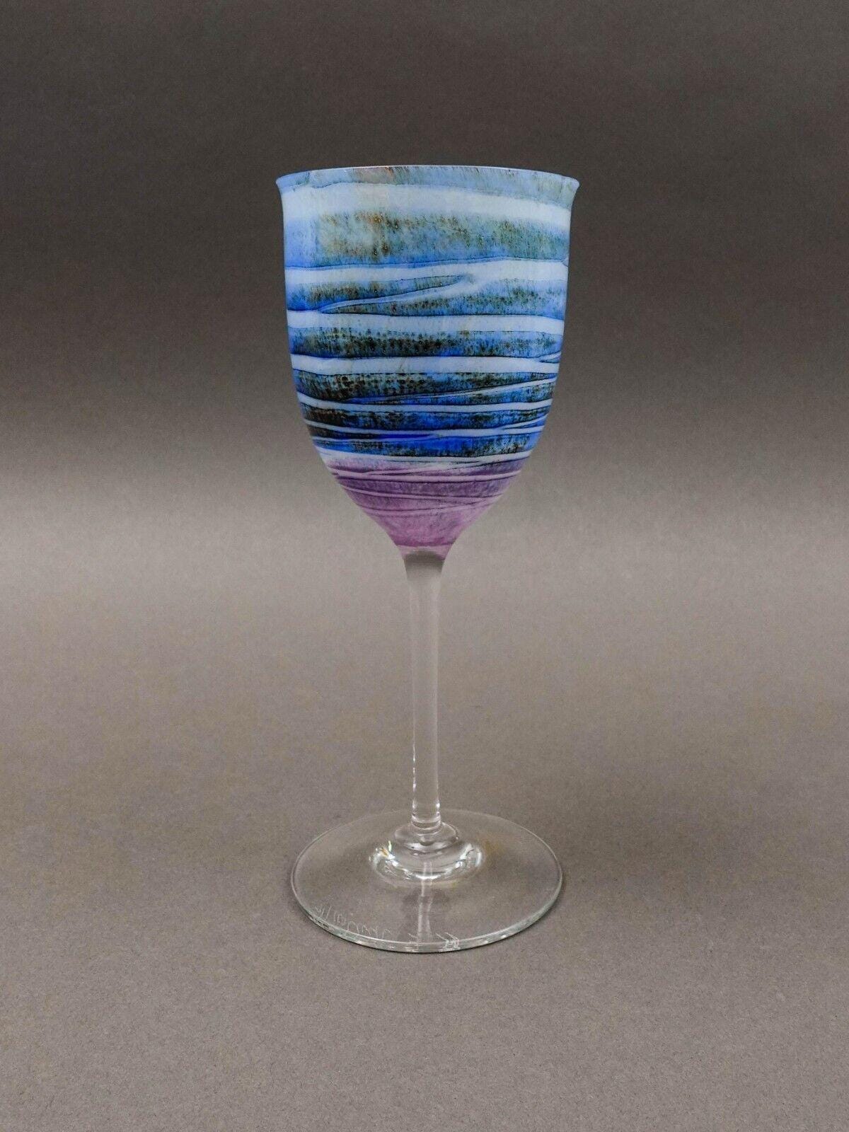 Steven Maslach 1978  Signed Volcano Ash Hand Blown 7 7/8" Wine Glass Goblet
