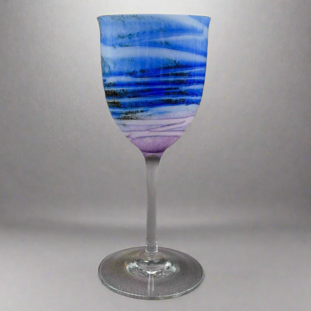 Steven Maslach Signed 1978 Volcano Ash Hand Blown 7 5/8" Wine Glass Goblet