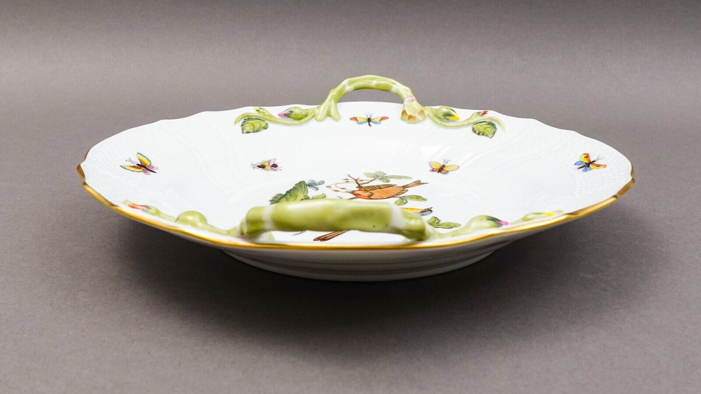 Herend Hungary Rothschild Bird Porcelain 10" Chop Plate With Handles