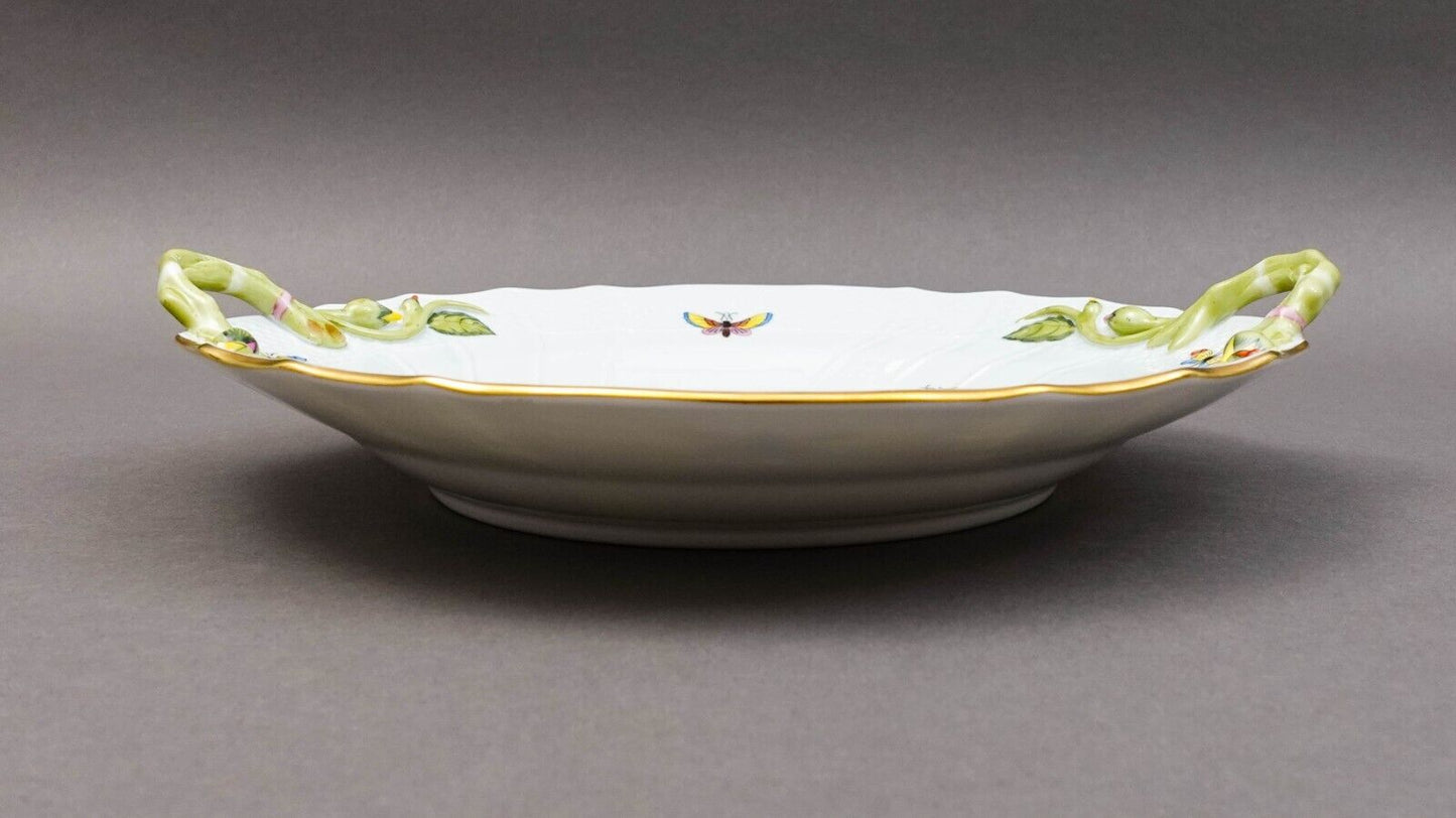 Herend Hungary Rothschild Bird Porcelain 10" Chop Plate With Handles