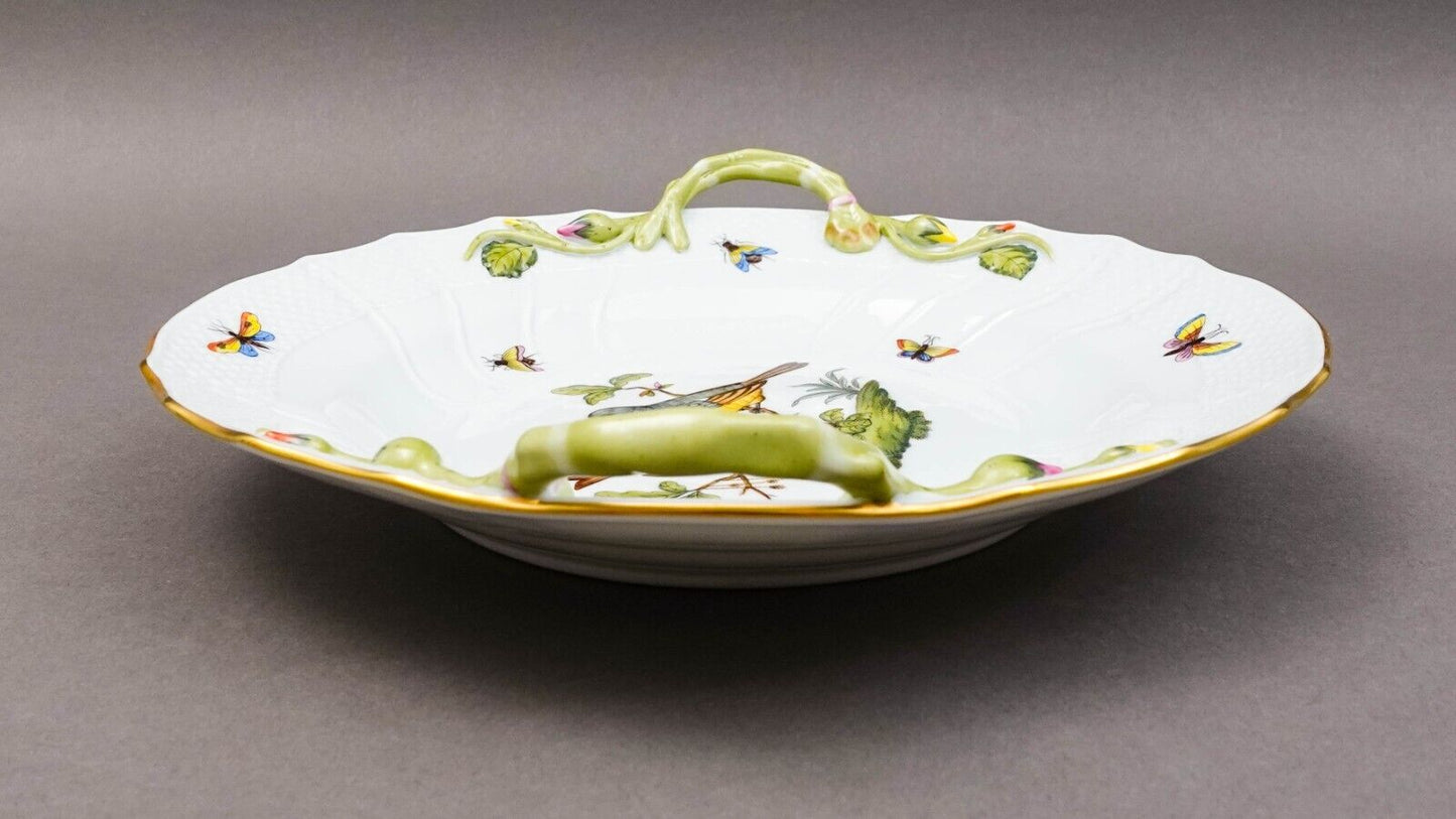 Herend Hungary Rothschild Bird Porcelain 10" Chop Plate With Handles