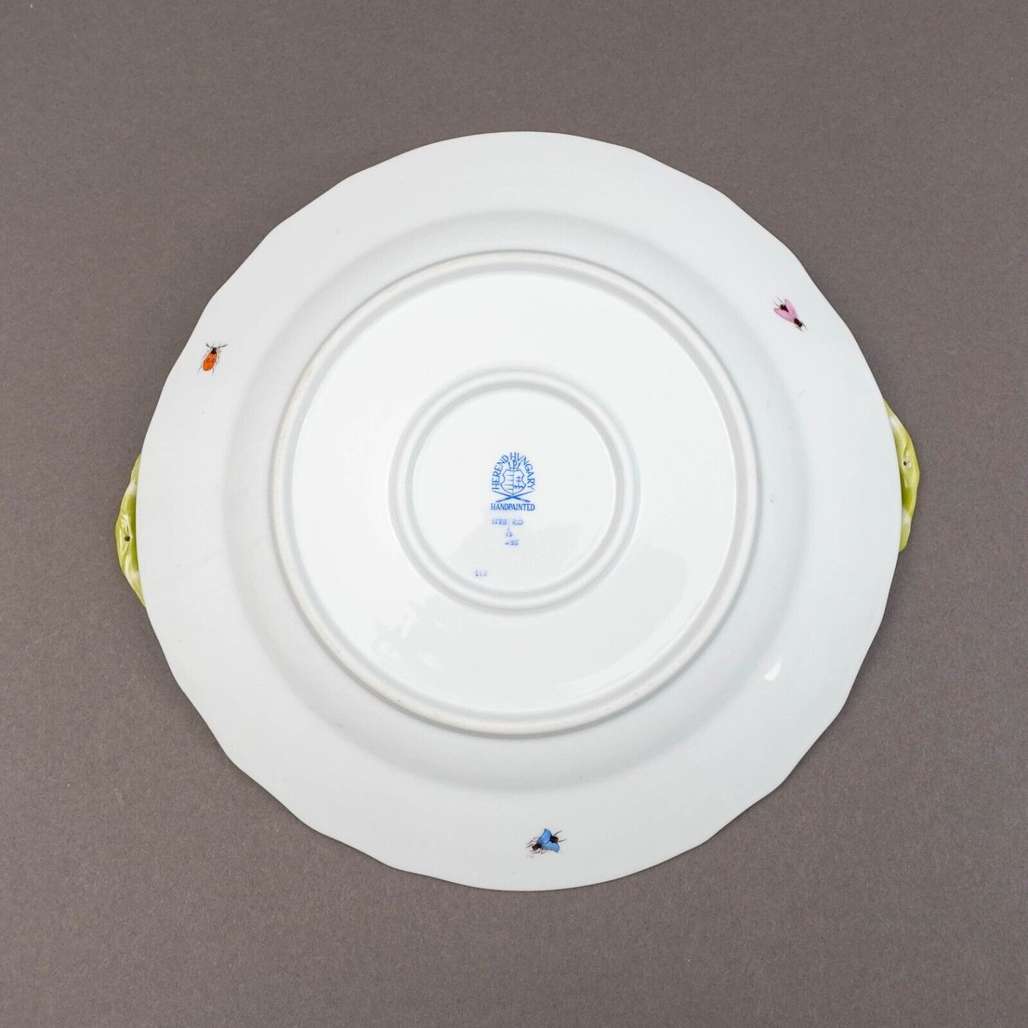 Herend Hungary Rothschild Bird Porcelain 10" Chop Plate With Handles